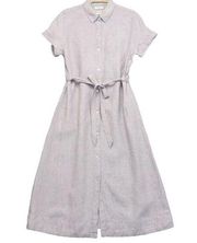 C&C California Shirt Dress Womens Size 12 100% Linen Stone Gray Midi Tie Front