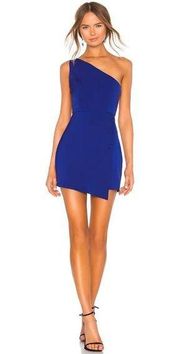 NBD Tere Mini Dress in Bright Cobalt XSmall New Womens One Shoulder Cocktail