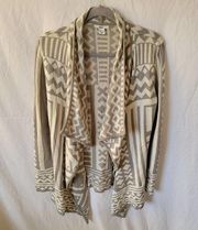 bar III Grey and White Abstract Pattern Cowl Neck Open Women's Cardigan Size XS