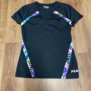 Fila Sport Womens Black Dry Fit Short Sleeve T-Shirt Size XS Live in Motion