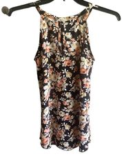 Free Kisses Floral Print High Neck Sleeveless Tunic Blouse. Size Medium.