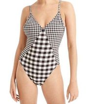 NWT  Gingham Scoop Back One Piece Swimsuit - Black/White - 4