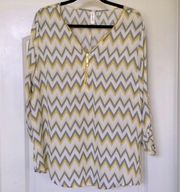 - Yellow and Grey Chevron Top with Gold Zipper Neckline! - Never worn!💛