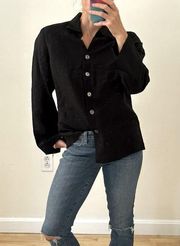 Charter Club Black Linen Cropped 3/4 Sleeve Button Down Collared Blouse Sz 12P