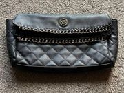 Bebe Women’s Black Gold Tone Chain Trim Quilt Cushion Style Faux Leather Clutch