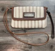 Chaps Striped Faux Straw Crossbody Bag / Wristlet