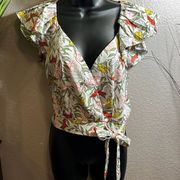 Milk & honey floral printed ruffle sleeve top size large