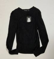 NEW Brave Soul Cut Out Of My Life Ribbed Knit Stretch Black Long Sleeve Sweater