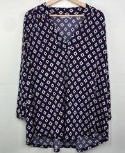 Charter Club Geometrical Print V-Neck 3/4 sleeves Purple Top size 3X