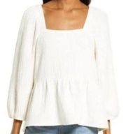 Madewell Lightspun Millbrook Puff Sleeve Peplum Top in Cream Size S