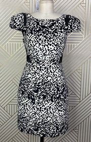 Tibi Animal Print Leather Panel Dress Black Cream Size US 2