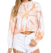 Le Lis Tie Dye Cropped Hoodie Pullover White Coral Size Small NWT