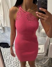 SELF PORTRAIT Pink Ribbed One Shoulder Mini Dress S