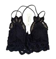 Francesca's Collections Black Lacy Crochet Strappy Back Boho Bralette size XS