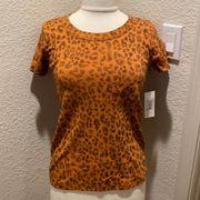 Three Dots Women’s Leopard Print Pocket Knit T-Shirt Orange & Black NWT Sz XS