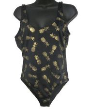 Citys Street Black With Metallic Gold Pineapple Monogram One Piece Swimsuit S