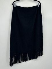 Vintage Denim & Co. Black Fringe Faux Suede Midi Skirt Size Large L