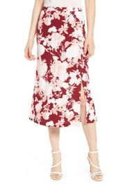 Chelsea28 Red Floral Print MIDI Slip Skirt Slit S