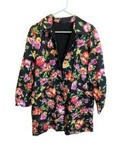 Jones New York Reversible Black & Floral Trench Style Raincoat Size Large