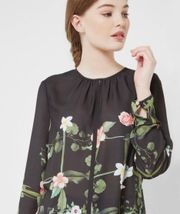 London Secret Trellis Black Floral Long Sleeve Blouse Size 2