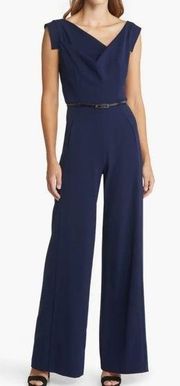 Black Halo Jackie O Belted Romper Dressy Jumpsuit Navy Blue Sz 14