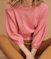 Knitted and Knotted Pink Cropped Balloon Sleeve Sweater
