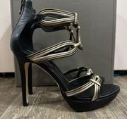 Leigh Black Leather Evening Sandals