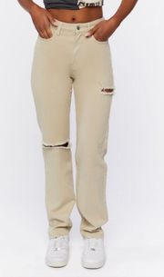 Forever21 Beige Distressed High Rise Jeans