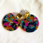 🌻2XHP🌻Multicolor Resin Wavy Stud Circle Earrings w Gloss GoldPlated RoundPosts