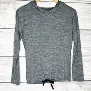 Skechers Gray Stripe Hooded Long Sleeve Athletic Drawstring T-Shirt Size XS