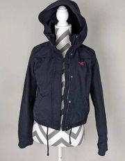 Hollister Small black all weather fleece lined hooded jacket small