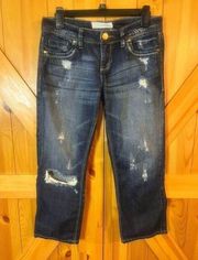 Maurices Womens Denim Capri Pants Size 3/4 Blue Straight Leg Distressed Jeans