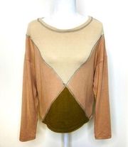 Roolee Blush Olive Color Block Crewneck Top size Small