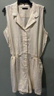 Saks Fifth Ave Linen Romper Size XL Yellow Spring Easter Cottagecore Pockets