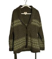 Woolrich Dark Loren Green Wool Blend Tie Waist Button Front Cardigan Sweater