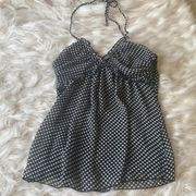 Black and white Polka Dot Ruffled Halter Style Top Size Medium