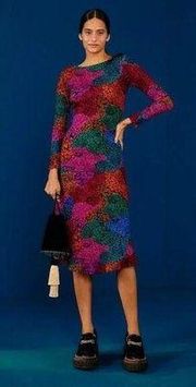 FARM RIO Rainbow Mix Jersey Dress Size Medium Multicolor NWT Ribbed Midi Vibrant