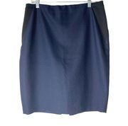 T Tahari Navy Blue Pencil Skirt With Black Stretch Side Panels Career Lined 12 ~