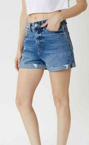 KanCan Lightly Distressed Cuffed High Rise Medium Wash Jean Shorts