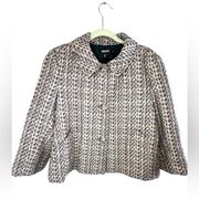 DKNY Tweed cropped blazer linen blend maroon & cream 3 button sz 10