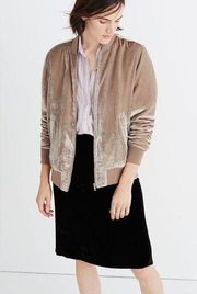 Madewell tan velvet/silk bomber jacket size XS, NWOT