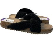 TREASURE & BOND Davina Black Faux Sherpa Open Toe Slip On Sandals Size 7