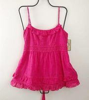 Y2K Pink Cotton Babydoll Ruffle Crochet Sleeveless Top 12 L new