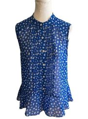 CAbi  Electric Peplum Sheer Blue Tank Top Small Blouse 5530 Button Down