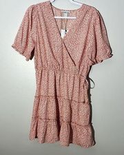 NWT Charlotte Russe Pink Leopard Print Tiered V Neck Mini Dress Size L