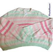 MI AMI Francescas Medium Pastel M Striped Sweater Cropped Pink Green Longsleeve