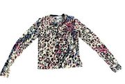 DVF LIGHTWEIGHT WOOL ANIMAL PRINT CROPPED FITTED BUTTON DOWN SWEATER SIZE SMALL
