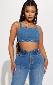 FashioNova In Heaven Braided Denim Top - Medium Blue Wash