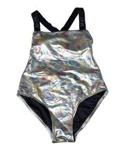 DKNY Metallic Standard One Piece Scoop Neck Bathing Suit