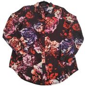 Apt. 9 Womens Small Black Red/Violet Floral Collared Long Sleeve Button Up Shirt